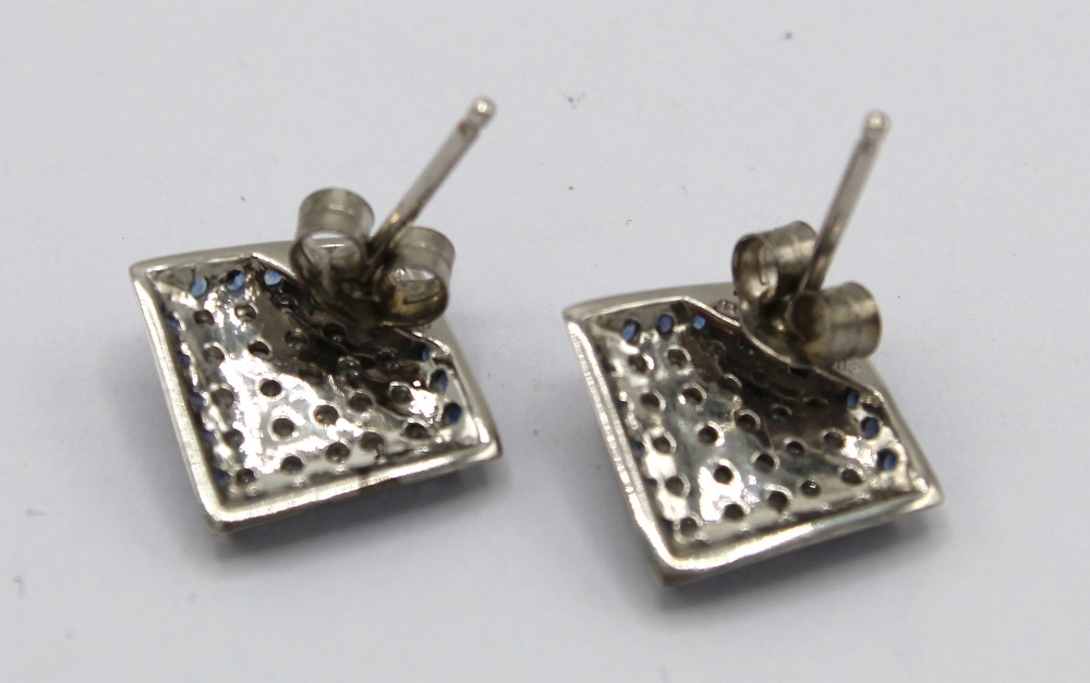 Pair of 14ct white gold pave set sapphire and diamond earrings with butterfly backs, stamped 14k - Image 2 of 2