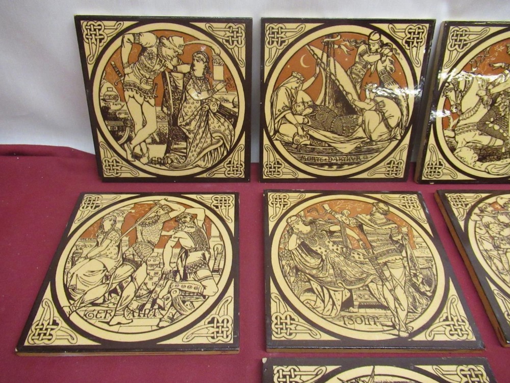 Seven Minton’s China Works tiles by John Moyr Smith depicting scenes and characters from Sir - Image 2 of 4