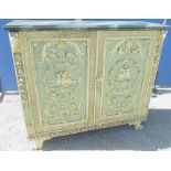 C19th Italian Revival cream and green painted cabinet, simulated marble top above two moulded