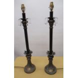 Pair of patinated metal and composite Regency style table lamps, lobed, leaf clasped and lustre