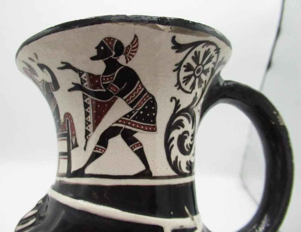 C20th pottery single handled Stirrup cup modelled as a horse head with Etruscan style figures and - Image 3 of 6