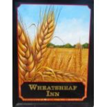 Double sided wooden framed weatherproof hand painted hanging pub sign 'Wheatsheaf Inn' oil on