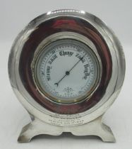 Early C20th presentation Aneroid barometer with 9cm circular white enamel dial, in Edw.VII