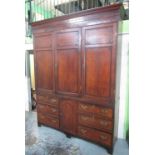 Large early C20th mahogany crossbanded oak Country House housekeepers cupboard, moulded cornice with