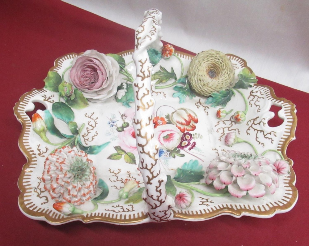 Victorian porcelain rectangular dish, hand painted with a floral bouquet and encrusted with flowers, - Image 2 of 2