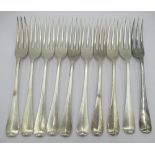 Set of ten Geo.V hallmarked silver three tine table forks, by Carrington & Co. London 1918 24.8oz