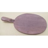 Robert Mouseman Thompson of Kilburn - adzed oak oval cheese board, curved handle carved with