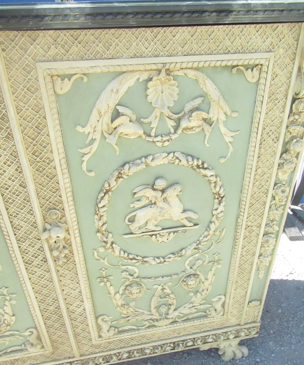 C19th Italian Revival cream and green painted cabinet, simulated marble top above two moulded - Image 3 of 6