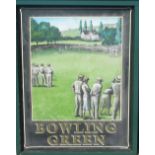 J.W Lees Brewery double sided wooden framed weatherproof hand painted hanging pub sign 'The Bowling
