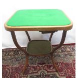 Early C20th Thonet bentwood games table, square baize inset top with four slide out drawers on