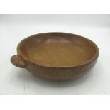 Peter Rabbitman Heap of Wetwang - an adzed oak circular bowl, with relief carved signature rabbit,