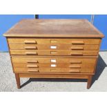 C20th Abbess oak six drawer plan chest on square supports, W122cm D93cm