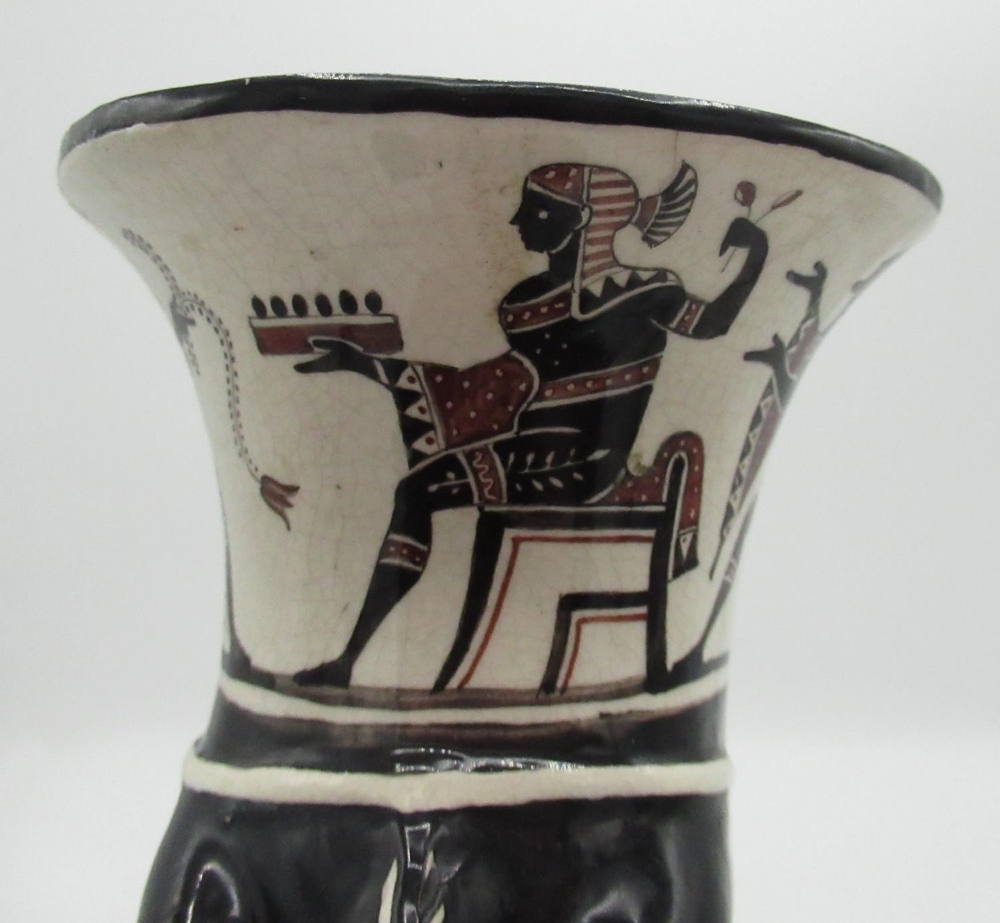 C20th pottery single handled Stirrup cup modelled as a horse head with Etruscan style figures and - Image 4 of 6