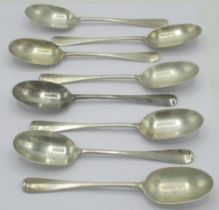 Set of eight Geo.V hallmarked silver Rat tail table spoons, by Carrington & Co. London 1918 (2) 1919