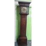 C18th oak long case clock, 9 3/4'' square brass Roman dial signed Geo. Havelock Guisborough,