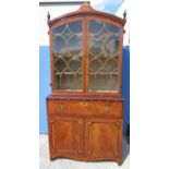 Geo.III satinwood banded and inlaid mahogany secretaire bookcase, arched
