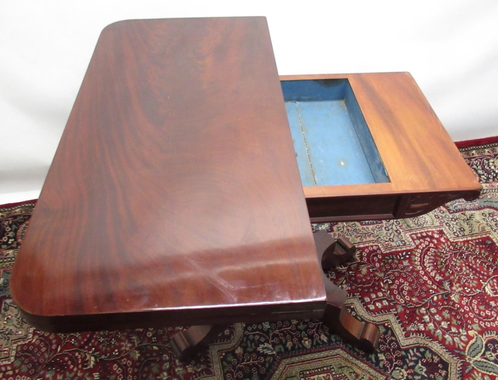 Will.IV mahogany tea table, hinged swivel folding top on scroll feet, H75cm, W92cm - Image 4 of 4
