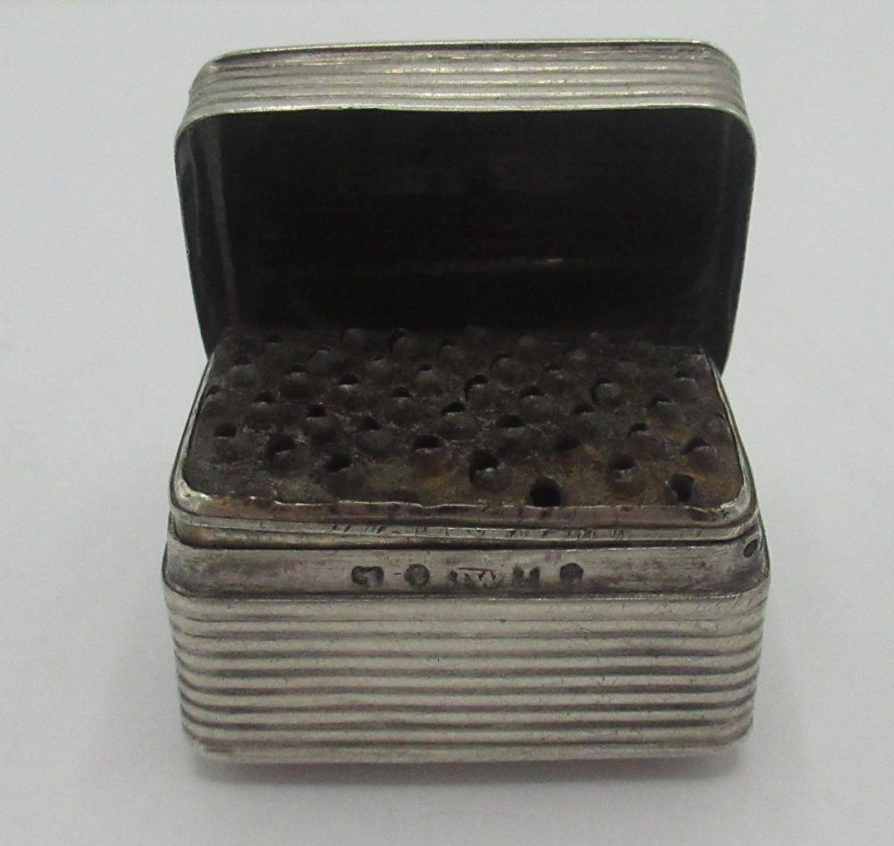 Early C19th hallmarked silver nutmeg grater, reeded body with hinged lid and rasp, possibly Joseph - Image 2 of 3