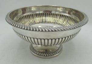 Victorian hallmarked silver circular pedestal bowl, part lobed body with gadrooned rim and