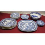 Collection of C19th and later Ironstone and other blue and white Willow pattern transfer print
