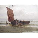 Thomas (Tom) Seymour (English, 1844 - 1904); 'Unloading the Catch, Whitby', oil on canvas, signed,