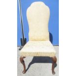 C18th walnut side chair, stepped arched waisted upholstered back and seat