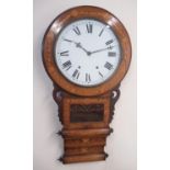 Victorian American drop-dial wall clock, with 29.5cm diam. Roman dial, inlaid case with visible