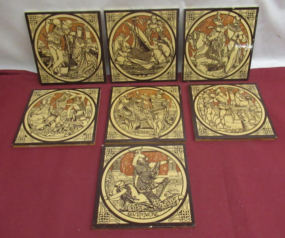 Seven Minton’s China Works tiles by John Moyr Smith depicting scenes and characters from Sir