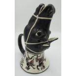 C20th pottery single handled Stirrup cup modelled as a horse head with Etruscan style figures and