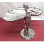 Art Nouveau WMF silver plated table centre, modelled as a maiden supporting a flower, on a