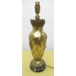 C20th gilt bronze table lamp, baluster relief decorated with wild flowers, leaves and petal rim,