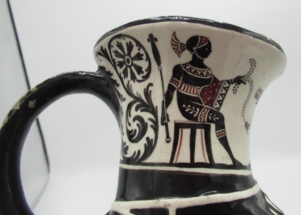 C20th pottery single handled Stirrup cup modelled as a horse head with Etruscan style figures and - Image 5 of 6