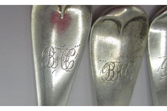 Set of six Victorian hallmarked silver Old English pattern dessert forks, engraved with initials, by - Image 2 of 3