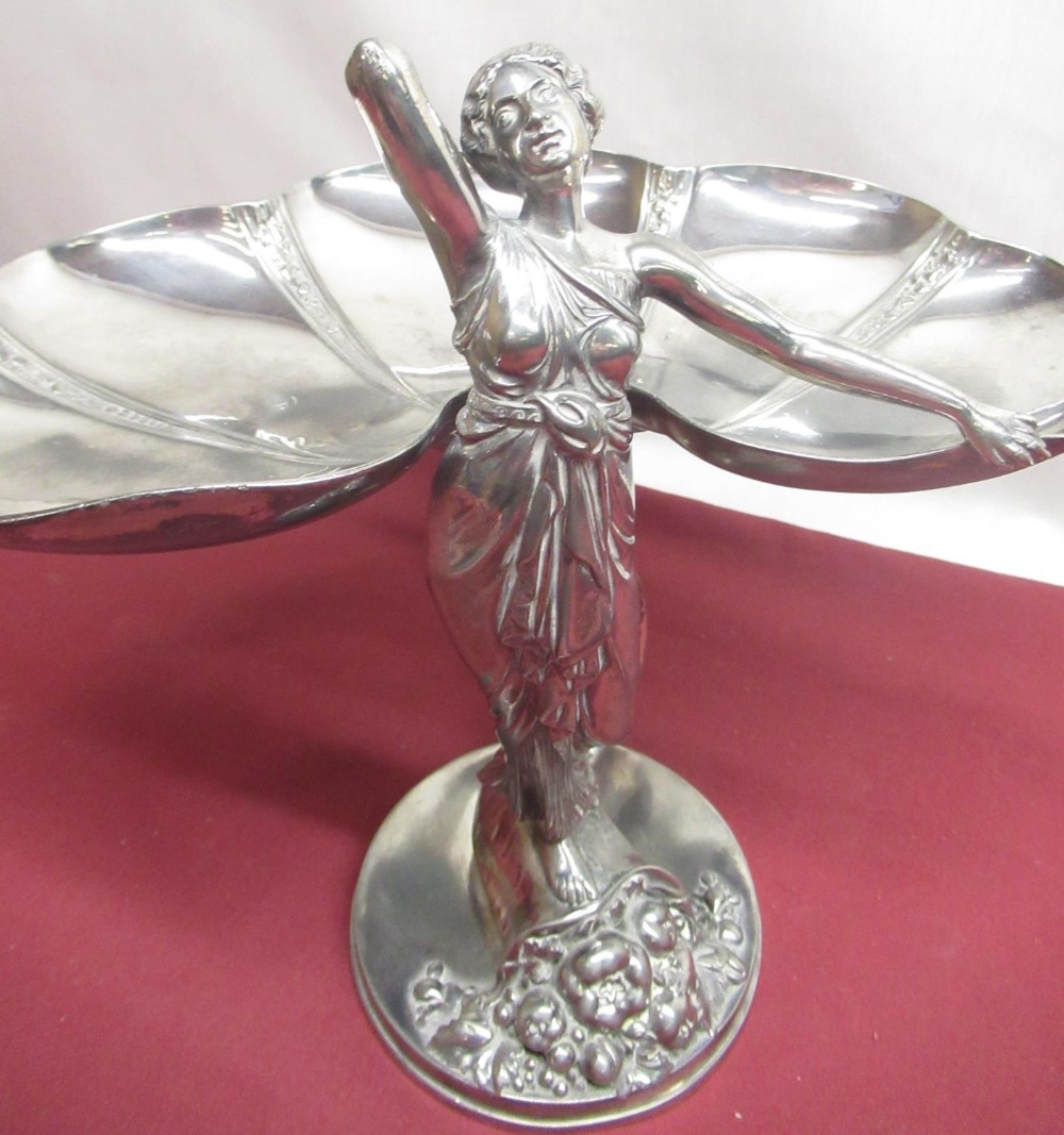 Art Nouveau WMF silver plated table centre, modelled as a maiden supporting a flower, on a - Image 2 of 3