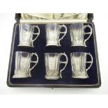 Set of six Victorian hallmarked silver mounted French liqueur glasses, London 1900, import mark F,