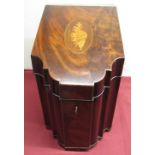 Georgian inlaid mahogany serpentine front knife box, slope lid inlaid with a conch shell, W23.5cm