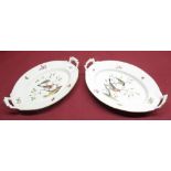 Pair of Berlin porcelain oval dishes, decorated to centre with exotic birds, floral sprig insect