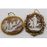 WITHDRAWN - C20th oval shell cameo brooch, carved as Diana the Huntress, in C scroll unmarked yellow