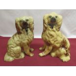 Pair of C19th Staffordshire brown glazed hollow models of Spaniels with black muzzles and collars,