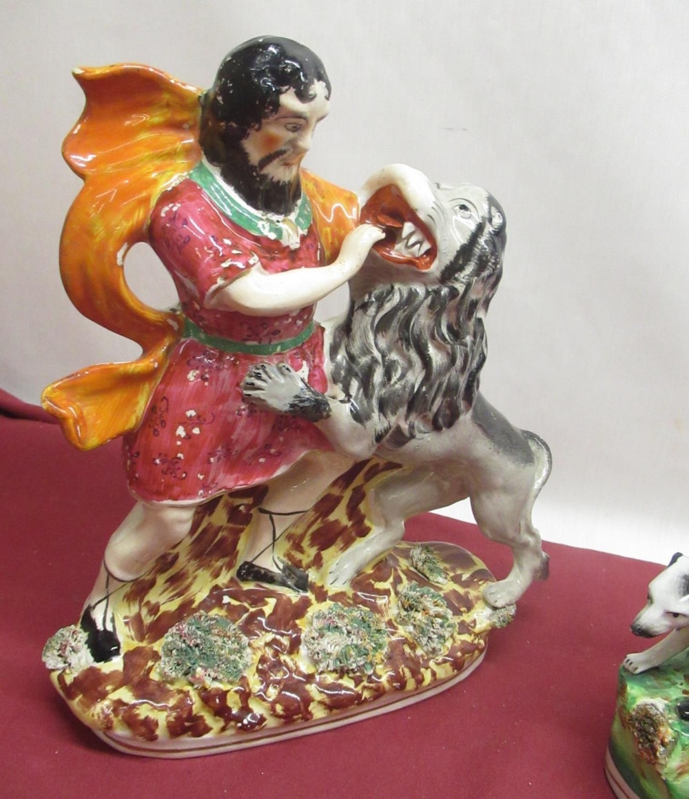 Two C19th Staffordshire figures, 'Samson and the Lion' H29cm, and a Highlander with family and - Image 3 of 3
