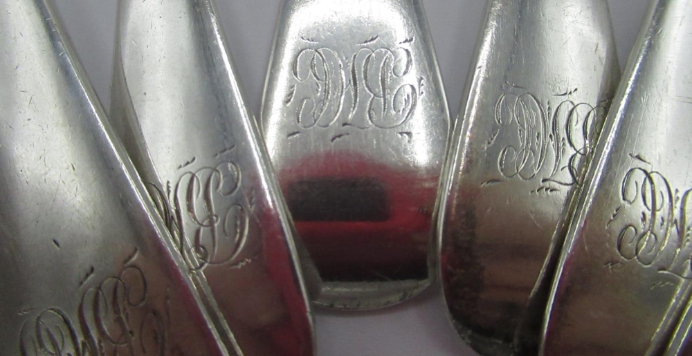 Set of six Victorian hallmarked silver Old English pattern table spoons, engraved with initials, - Image 2 of 3