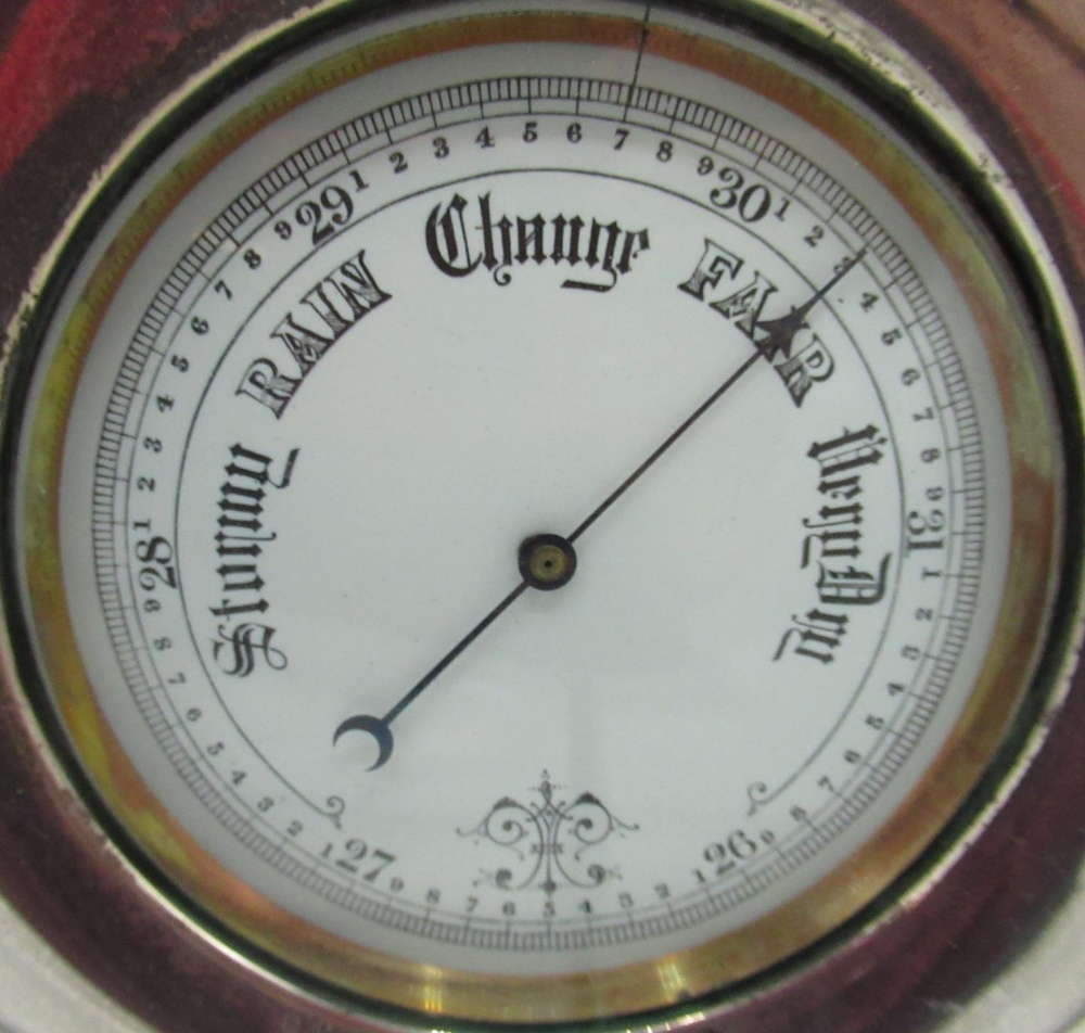 Early C20th presentation Aneroid barometer with 9cm circular white enamel dial, in Edw.VII - Image 3 of 3