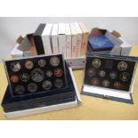 Collection of Royal Mint UK proof Coin Collection sets, 1977, 1979-1982, 1989-1992, 1994, 1998-99,