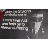 Collection of St. Johns Ambulance posters, a large world map, two posters detailing poisonous