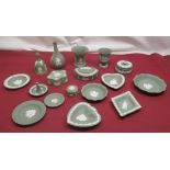 Collection of Wedgwood green Jasperware including vases, dishes, ashtrays etc (qty)