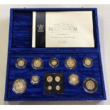 Royal Mint 2000 UK Millennium Collection thirteen-coin Proof Silver Collection, encapsulated in