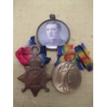 Victory Medal and 1914 Star to 10596 PTE.C.W. Loveday C.GDS, and a small photo. of a WW1 soldier (3)