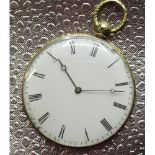 T. Hugues Geneve mid C19th key wound open faced pocket watch, white enamel Roman, engraved and