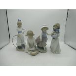 Four Nao figures of girls, two with hoops, two with dolls, max H24cm (4)