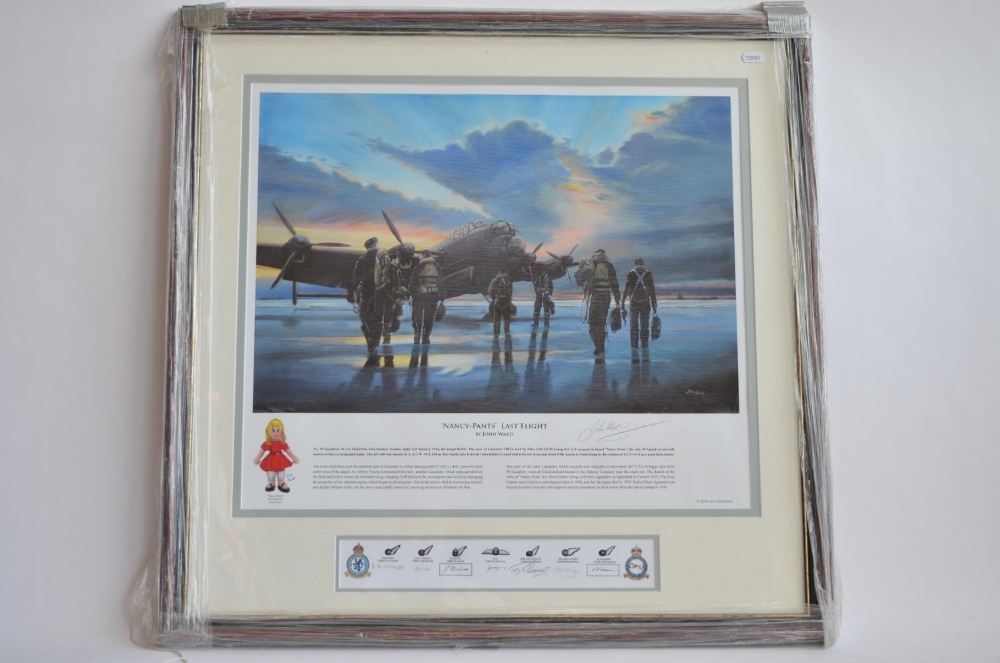 A framed print "Nancy-Pants Last Flight" by John Ward which commemorates the loss of named 49 Sqn